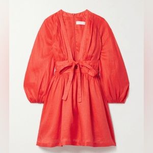 Zimmermann Shelly tie-front gathered linen mini dress